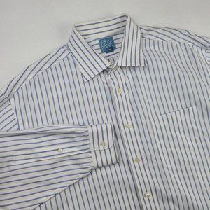 Jos A Bank Shirt Men's Blue Pink White Striped Stays Cool Long Sleeve Size 17-33